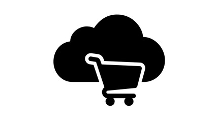 Minimalist vector illustration of a cloud silhouette integrated with a shopping cart icon, symbolizing retail cloud computing, online marketplace, e-commerce solutions, and digital shopping. © Abdul