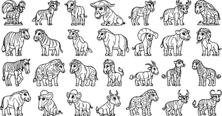 Vector illustration of safari animals in continuous line art pattern © IftiarJony