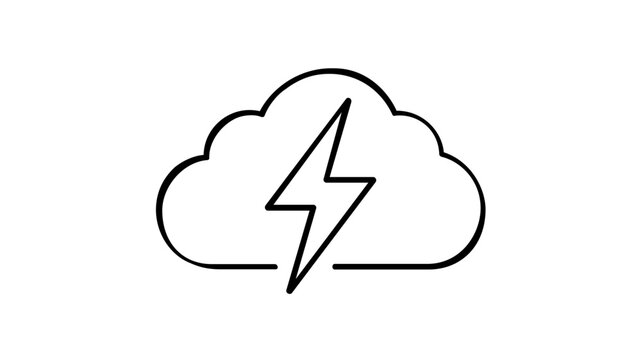 Minimalist Vector Icon Illustration of a Cloud with a Lightning Bolt Symbolizing Serverless Computing, Cloud Computing, Fast Data Processing, and Modern Technology Solutions in Clean Line Art