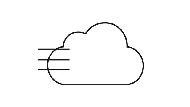 Scalable minimalist vector icon illustration of a cloud symbol with data lines, representing serverless computing, cloud storage, network connectivity, and modern technology infrastructure.