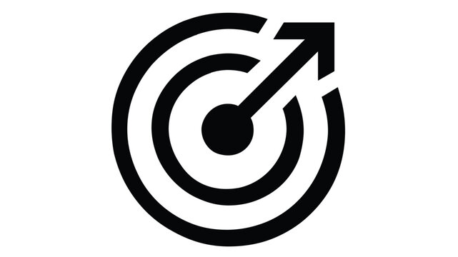 Minimalist vector icon illustration of a target with an arrow hitting the bullseye, symbolizing sales enablement, business success, strategic goals, marketing accuracy, and achievement.