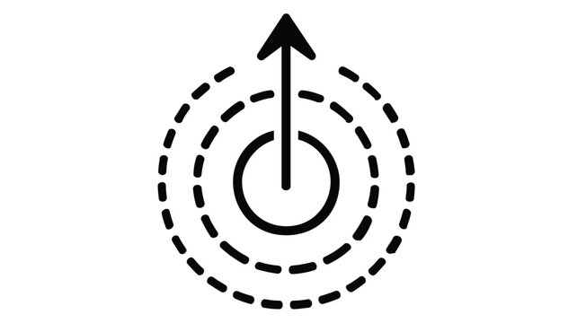 Minimalist vector icon illustration of a sales target bullseye with an upward arrow hitting the center, representing growth, success, and business goals in a clean, professional line art style.