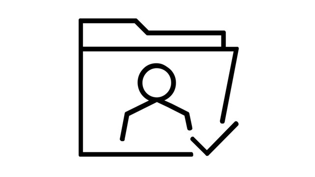 Account Management Vector Icon Illustration featuring a minimalist black line art folder with a user silhouette and a checkmark, symbolizing verified profiles, data organization, and business.