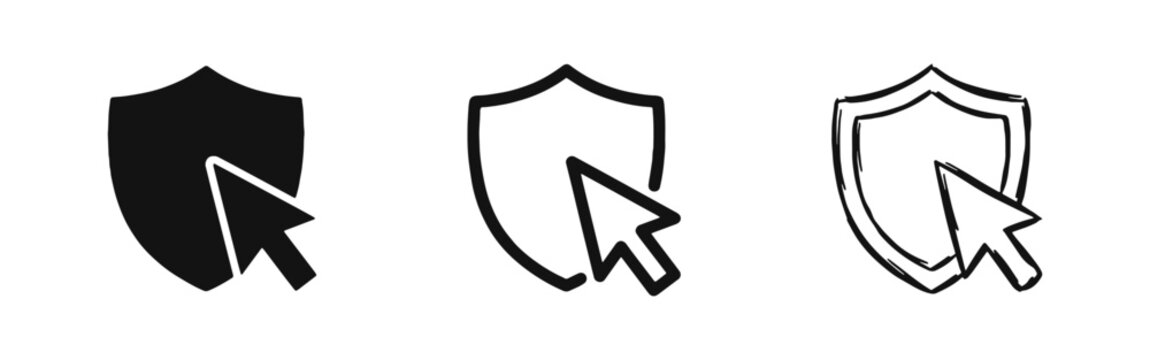 Cyber Security and Shield Protection Icon Set with Cursor Arrow