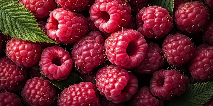 Fresh and Juicy Raspberries with Detailed Textures and Backlighting for Food Photography Themes