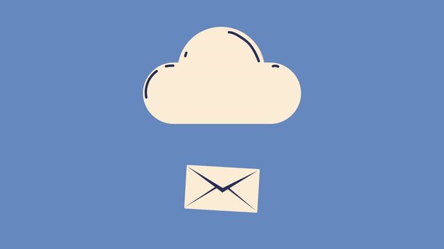 Animated cloud icon drops envelope and photo symbolizing cloud storage and digital transfer.