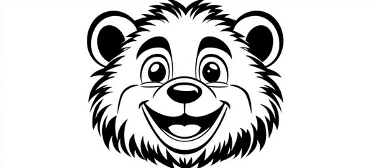 Fototapeta premium Charming Cartoon Illustration of a Playful Bear Head in Black Outline Style for Kids Media
