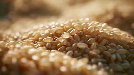 Obraz premium Close-up view of healthy raw brown rice grains.