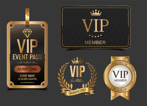 Luxury Gold VIP Access Pass. Elegant Exclusive VIP Access Event Pass Illustration,  Premium VIP card with golden diamond. Luxury design 