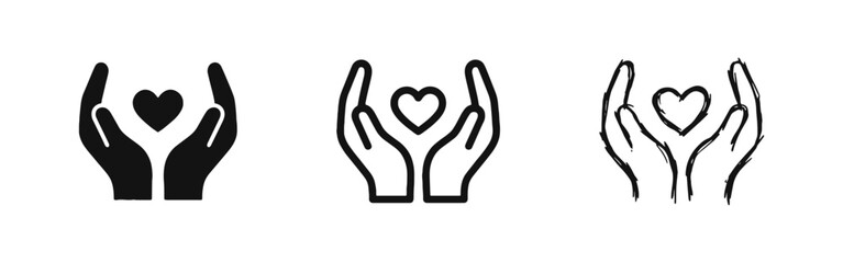 Obraz premium Hands Holding Heart Icon Set for Charity Care and Love