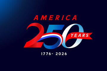 Plakat 250 years anniversary logo with flag for Idependence Day of America. 250th years banner or poster design. Vector illustration