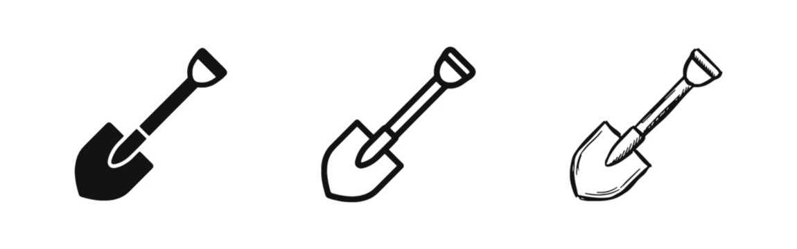 Shovel Icons Set, Gardening and Construction Tool Concept, Digging and Manual Work Vector Illustration