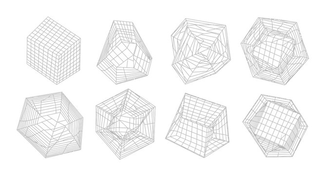 Geometric Wireframe Shapes - Abstract 3D Renderings