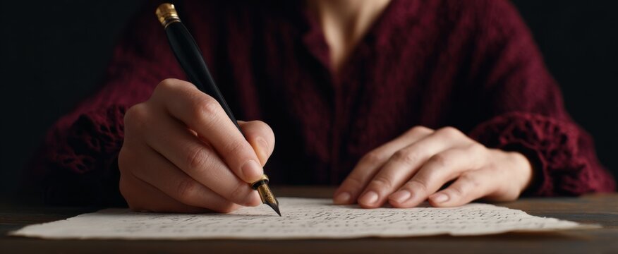 Individual refining calligraphy skills using traditional pen and paper techniques