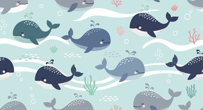 Whales Swimming in Ocean Water Together.