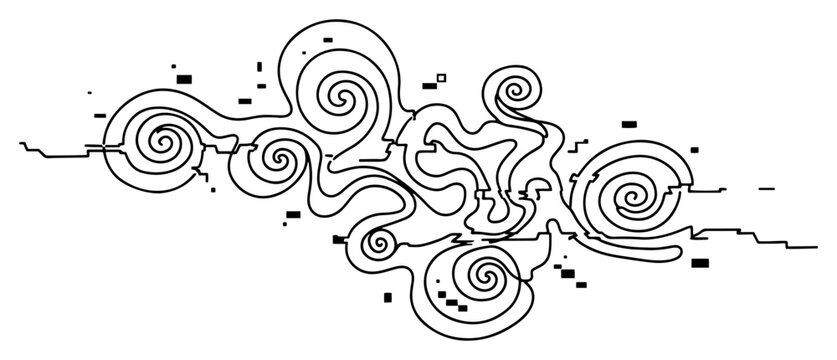 Continuous line art illustration of abstract swirly clouds or smoke patterns
