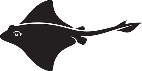 Black silhouette of a stingray a marine animal icon with a long tail isolated on a white background for aquatic themes © Laiba