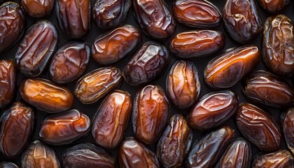 Fototapeta premium Deliciously Sweet Close Up of Shiny Fresh Caramel and Soft Dried Dates in a Beautiful Arrangement