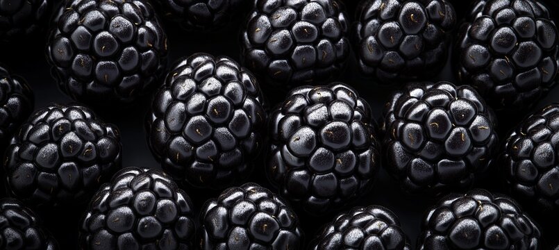 Close Up of Fresh Boysenberries with Glossy Dark Skin, Detailed Texture and Rich Colorful Drupelets