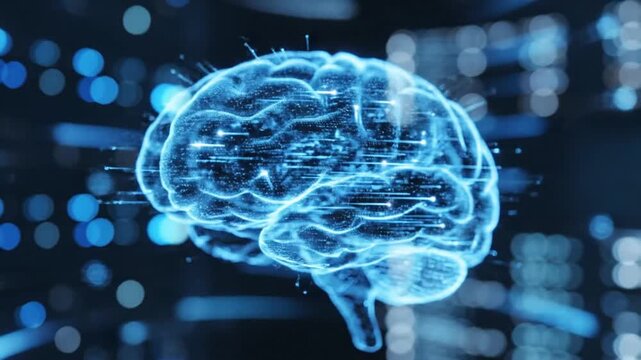 Brain Activity Visualization in Bright Blue Digital Nervous System as Technology Inspired Scene