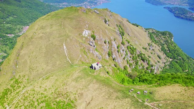 Drone point of view toward Sasso Musso peak with Como lake on background