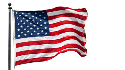 Fototapeta premium American flag waving on a pole isolated on transparent background
