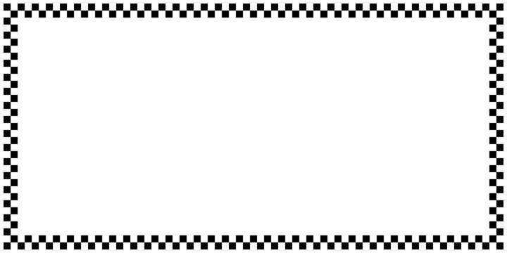 Black and white checkered border frame design with empty white copy space. Classic racing flag pattern rectangular frame for sports, automotive, or retro theme.