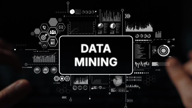 Data Mining Concept with Hands Typing on Keyboard Surrounded by Analytical Graphics and Charts for Business Insights. Asymptotic smart data analytic.