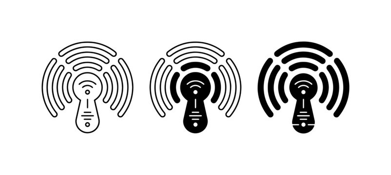 Wireless Signal Icons, Broadcast Waves, Wi-Fi Connection Symbols, Network Transmission Graphics, Radio Wave Transmission