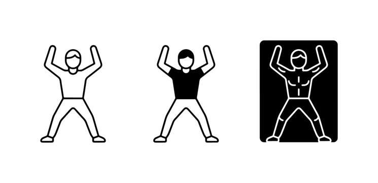 Jumping Jack Exercise Icons, Fitness Silhouette, Cardio Workout Vector Set