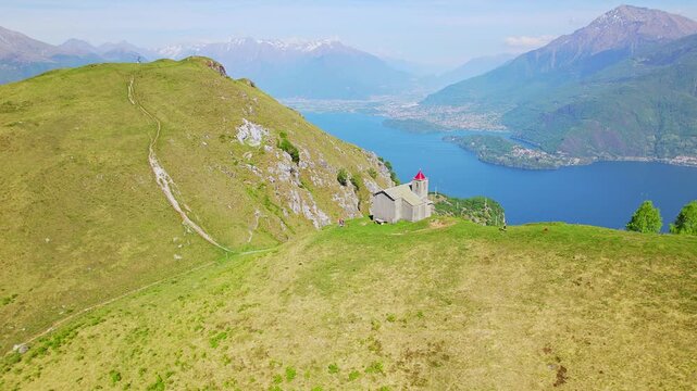 Mountain landscape with Como lake and the San Bernardo church