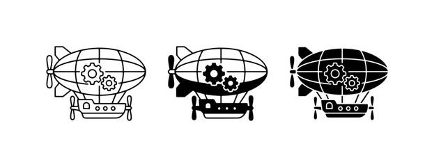 Steampunk Airship Icons, Retro Zeppelin Vector Graphics, Vintage Dirigible Illustrations © Rajib