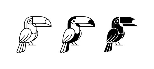 Fototapeta premium Toucan Vector Icons Set, Tropical Bird Illustrations, Minimalist Wildlife Graphics, Black and White Animal Art