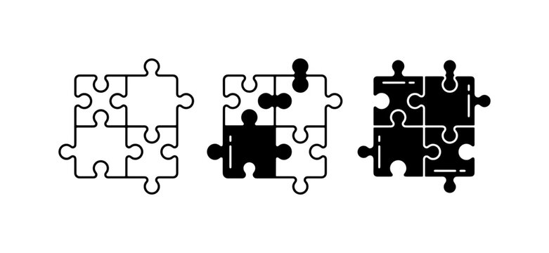 Puzzle Piece Icons, Teamwork Concept, Problem Solving Graphics, Connection Elements, Strategy Symbols, 3 Styles