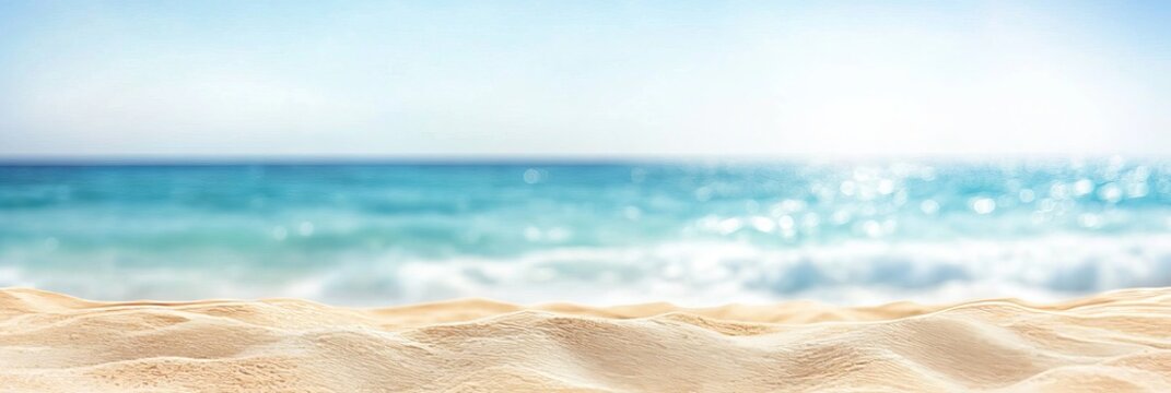 Serene Beach Sand Texture Pattern Under Dreamy Clear Sea with Waves and Sunlight in Summer Daytime