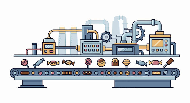 Sweet treats on a conveyor belt moving through a candy factory