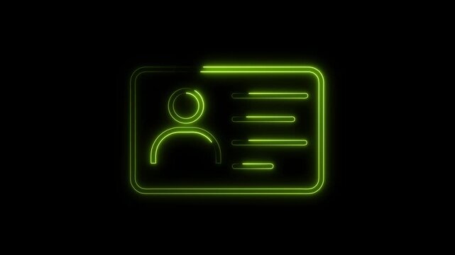 Neon line identity card check icon animation isolated, with NID card verify icon, profile verify account neon icon animation white black background,.