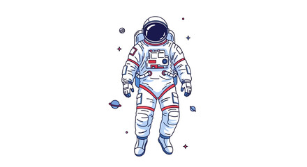 Astronaut floating in space with planets and stars © mah