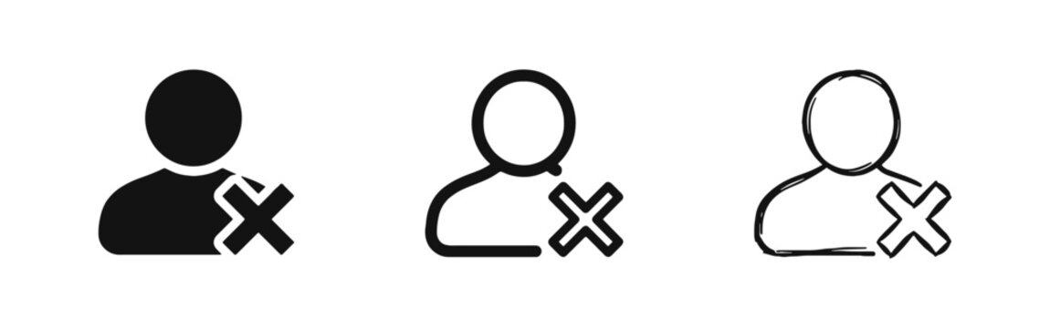 User Profile with Cross Mark Icon Set for Deleted or Blocked Account