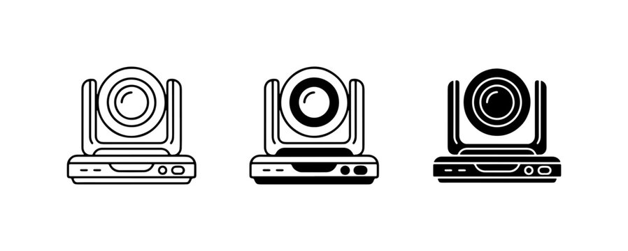 PTZ Camera Icons, Video Conferencing Equipment, Broadcast Technology, Modern Surveillance Devices, Three Variations