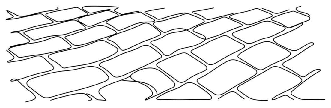 Perspective view of brick pavement or cobblestone walkway in continuous line art