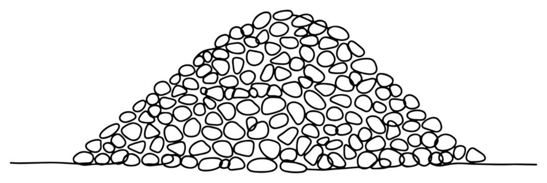Large pile of gravel or small stones in minimalist continuous line art style