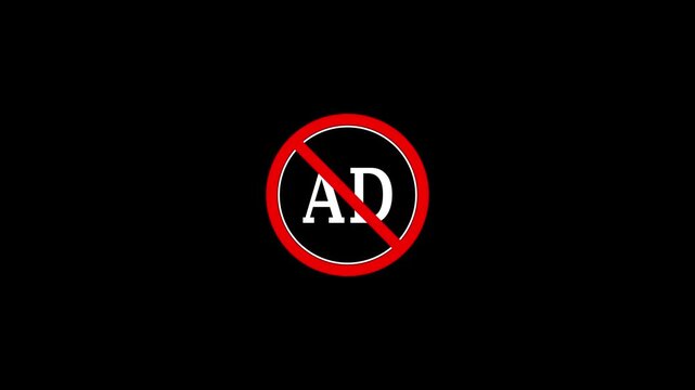 No ads for promotion icon. Ad blocker concept vector, ADS prohibition sign with a black background.
