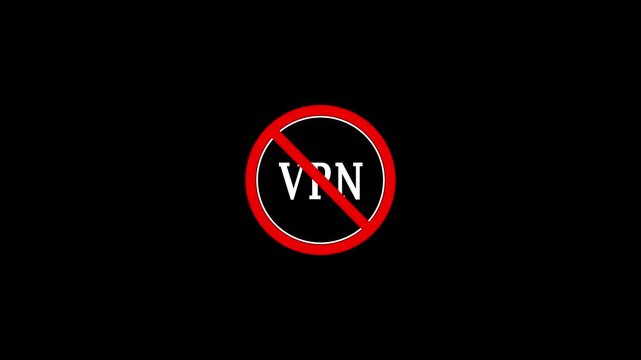 Animation Red sign prohibiting use of VPN on black background. No vpn. Motion graphics set. Safety internet technology.