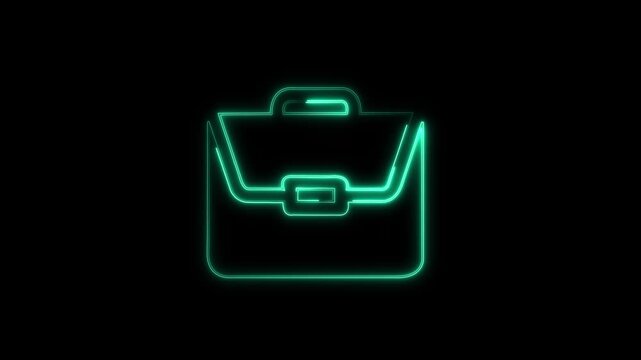 abstract neon effect glowing bag icon animation with black background. Glowing First Aid Kit Icon. Neon glowing cyan briefcase icon, work bag symbol animation,