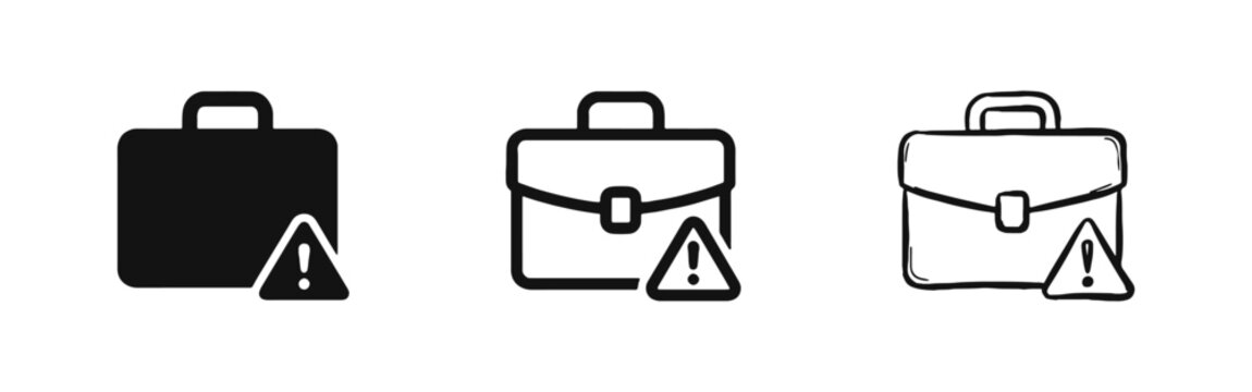 Business Briefcase Warning Icons Set for Risk Alert