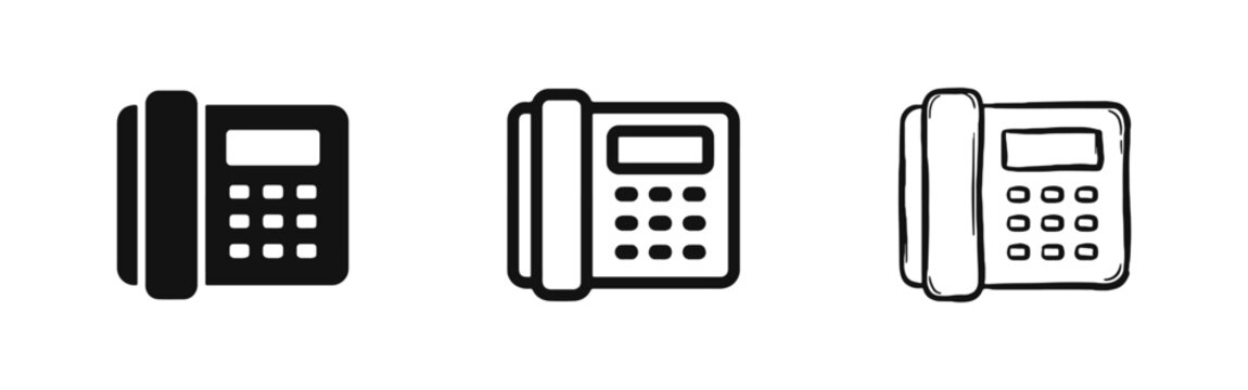 Landline Telephone Icon Set Office Desk Phone Communication Symbol