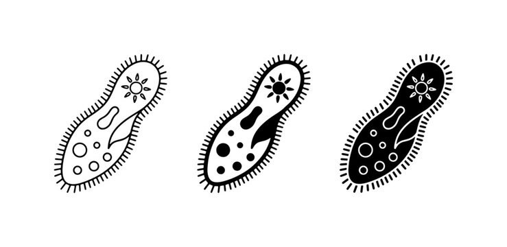 Paramecium Microorganism Icons, Cilia Protozoa Vector Graphics, Single Cell Biology Illustrations