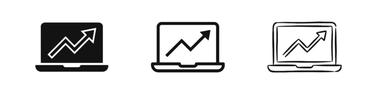 Business Growth and Laptop Analytics Icon Set with Upward Graph