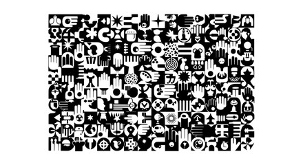 Fototapeta premium Symbols diverse set with black and white icons featuring collection, graphic, design with illustration and vector elements for abstract, minimalist